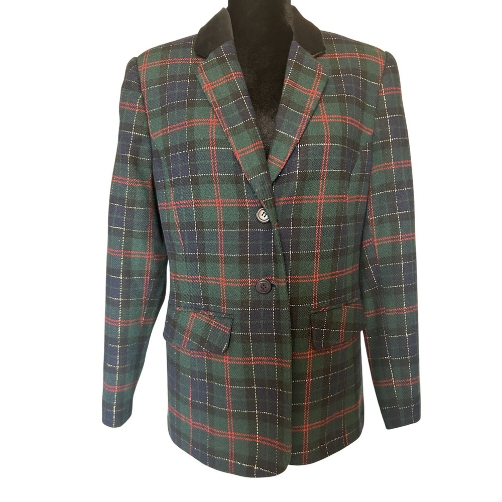 Sag Harbor Tartan Plaid Vintage Christmas Wool Blend Blazer Jacket Size 10